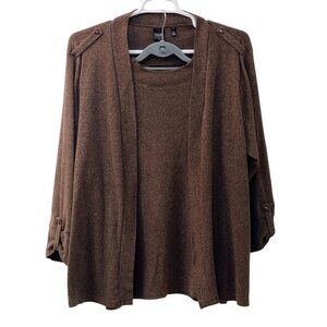 Rafaella: Long Sleeve Cardigan and Tank Set, Size 3X, Brown